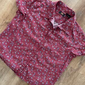Y2K Womens Paisley Route 66 Red Short Sleeve Button top size L